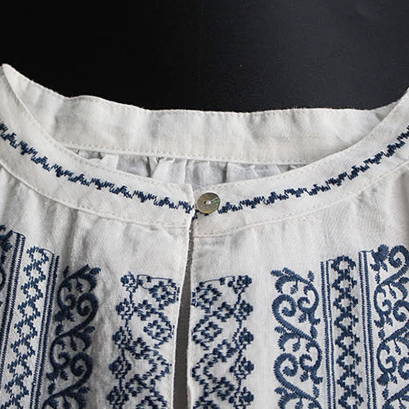Buddha Stonesエスニック刺繍ボヘミアン柄長袖クルーネックレディースシャツ - image 5