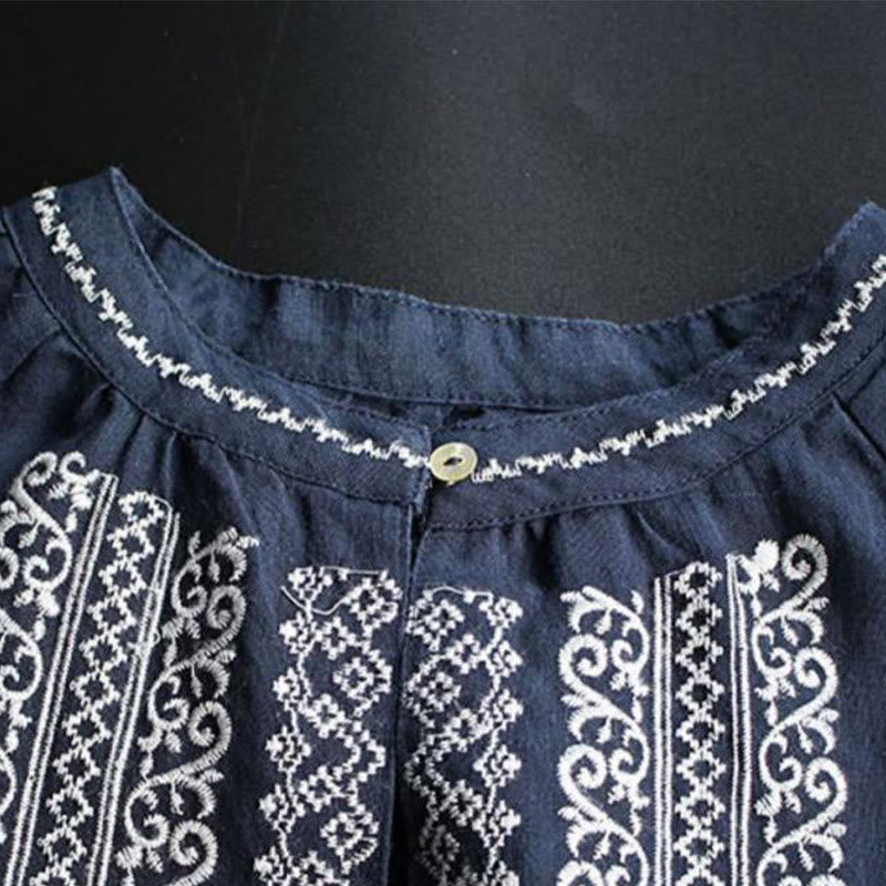 Buddha Stonesエスニック刺繍ボヘミアン柄長袖クルーネックレディースシャツ - image 9