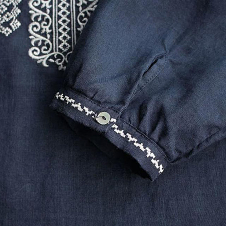 Buddha Stonesエスニック刺繍ボヘミアン柄長袖クルーネックレディースシャツ - image 11