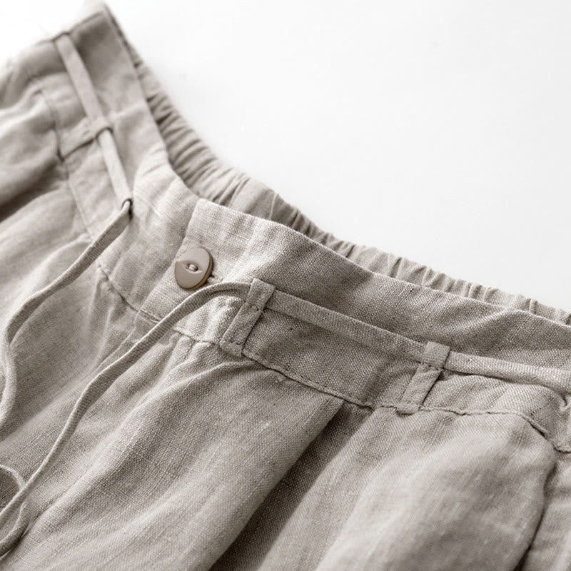 Buddha Stones夏 無地 アンクル丈 ドローストリング コットンリネン レディース ワイドレッグパンツ ポケット ジッパー付き - image 12
