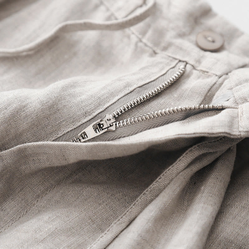 Buddha Stones夏 無地 アンクル丈 ドローストリング コットンリネン レディース ワイドレッグパンツ ポケット ジッパー付き - image 15