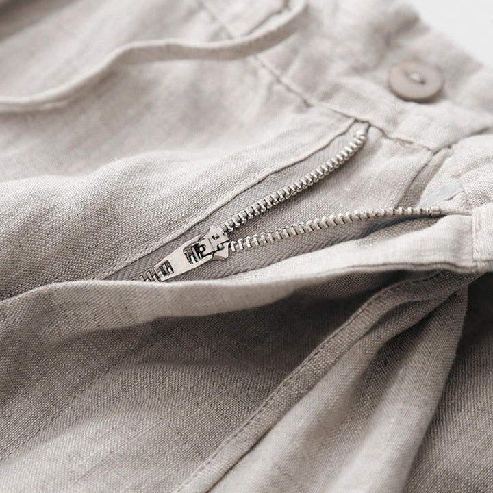 Buddha Stones夏 無地 アンクル丈 ドローストリング コットンリネン レディース ワイドレッグパンツ ポケット ジッパー付き - image 15