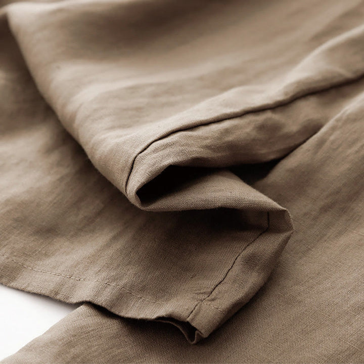 Buddha Stones夏 無地 アンクル丈 ドローストリング コットンリネン レディース ワイドレッグパンツ ポケット ジッパー付き - image 5