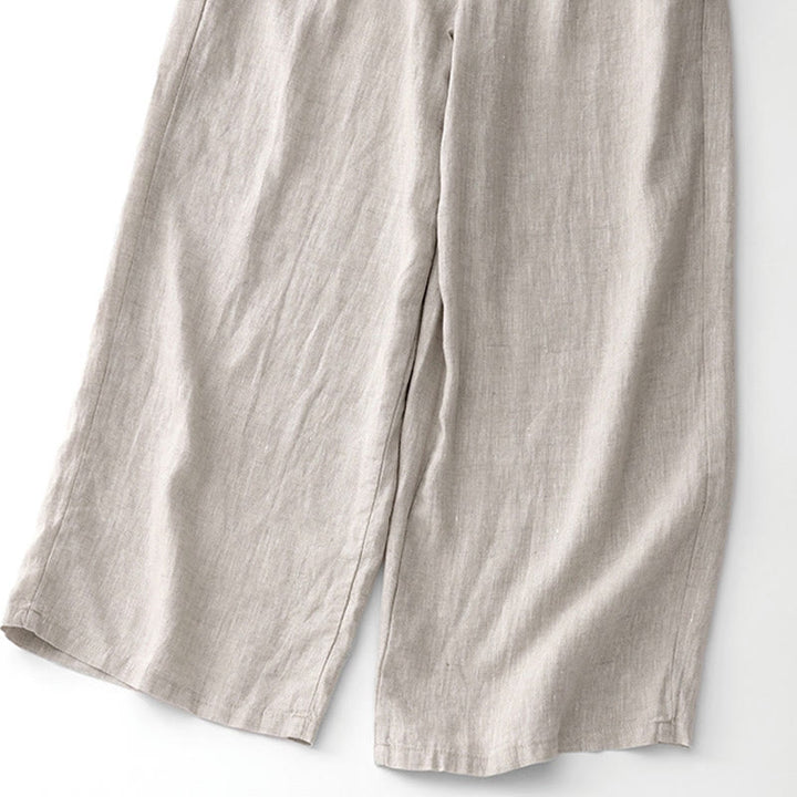 Buddha Stones夏 無地 アンクル丈 ドローストリング コットンリネン レディース ワイドレッグパンツ ポケット ジッパー付き - image 18