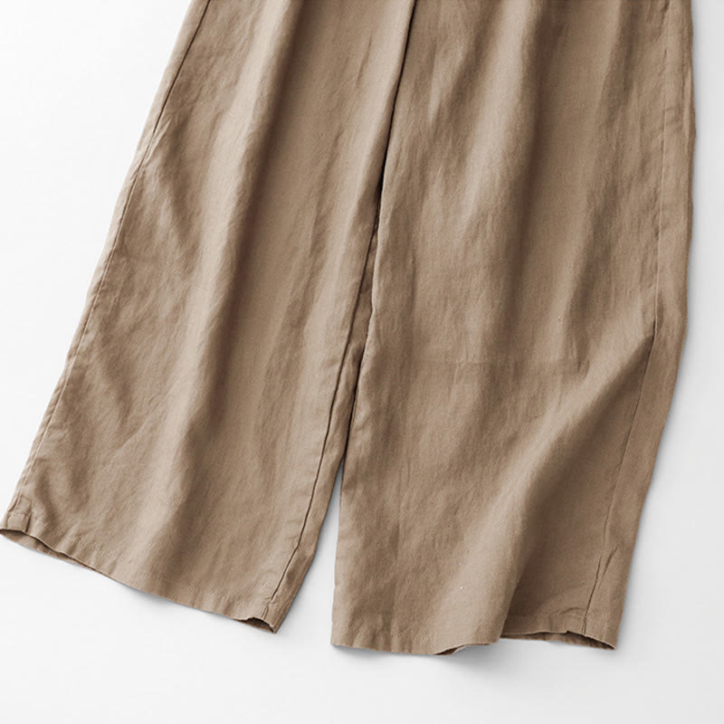 Buddha Stones夏 無地 アンクル丈 ドローストリング コットンリネン レディース ワイドレッグパンツ ポケット ジッパー付き - image 6