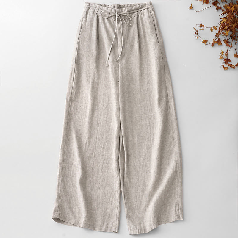 Buddha Stones夏 無地 アンクル丈 ドローストリング コットンリネン レディース ワイドレッグパンツ ポケット ジッパー付き - リネン - US8-10，UK/AU12-14，EU40-42 (2XL) - image 10
