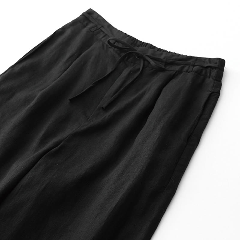 Buddha Stones夏 無地 アンクル丈 ドローストリング コットンリネン レディース ワイドレッグパンツ ポケット ジッパー付き - image 8