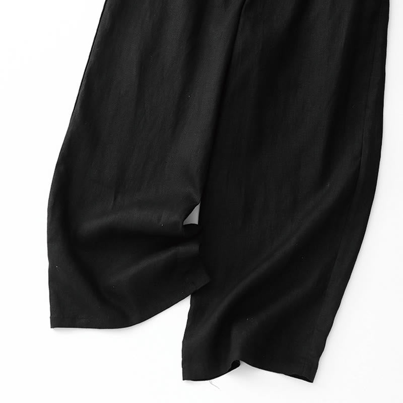 Buddha Stones夏 無地 アンクル丈 ドローストリング コットンリネン レディース ワイドレッグパンツ ポケット ジッパー付き - image 9