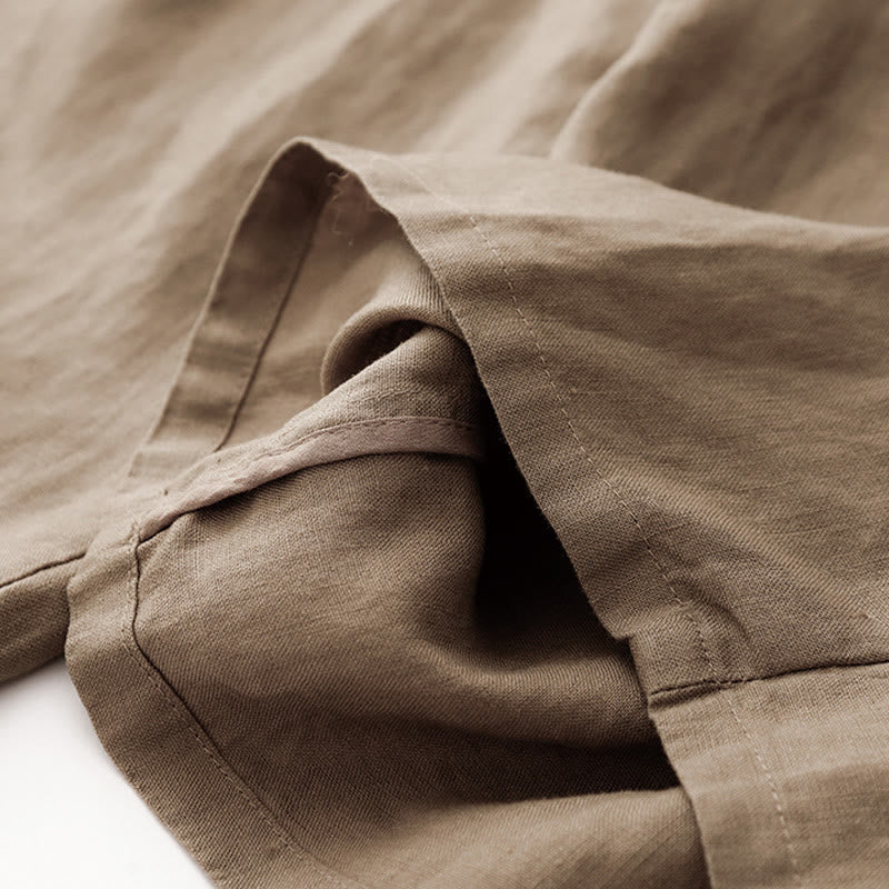 Buddha Stones夏 無地 アンクル丈 ドローストリング コットンリネン レディース ワイドレッグパンツ ポケット ジッパー付き - image 4