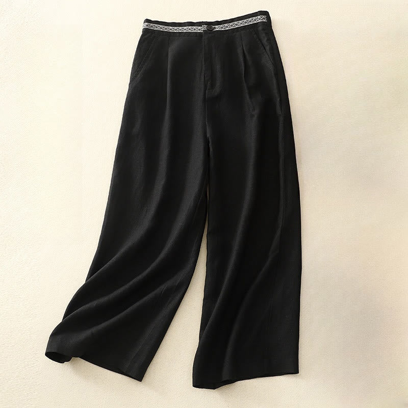 Buddha Stones夏 無地 7-8丈 コットンリネン レディース ワイドレッグパンツ ポケット付き ジッパー付き
