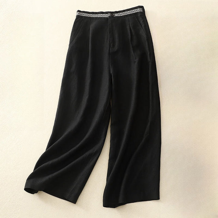 Buddha Stones夏 無地 7-8丈 コットンリネン レディース ワイドレッグパンツ ポケット付き ジッパー付き