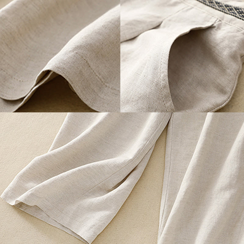 Buddha Stones夏 無地 7-8丈 コットンリネン レディース ワイドレッグパンツ ポケット付き ジッパー付き - image 9