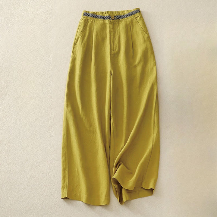Buddha Stones夏 無地 7-8丈 コットンリネン レディース ワイドレッグパンツ ポケット付き ジッパー付き