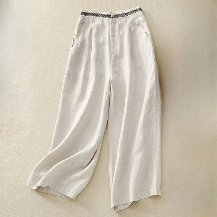 Buddha Stones夏 無地 7-8丈 コットンリネン レディース ワイドレッグパンツ ポケット付き ジッパー付き