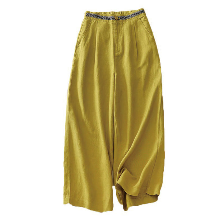 Buddha Stones夏 無地 7-8丈 コットンリネン レディース ワイドレッグパンツ ポケット付き ジッパー付き