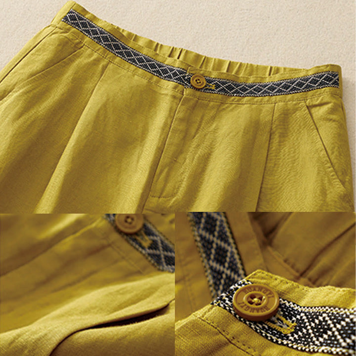 Buddha Stones夏 無地 7-8丈 コットンリネン レディース ワイドレッグパンツ ポケット付き ジッパー付き - image 3