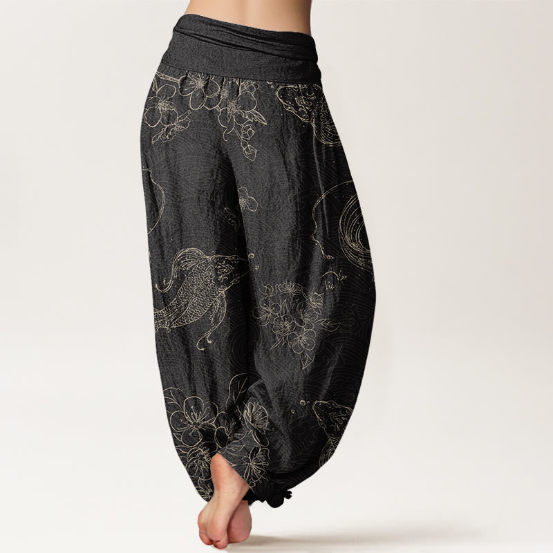 Buddha Stonesコットン鯉レディース 伸縮性ウエスト ハーレムパンツ - image 2
