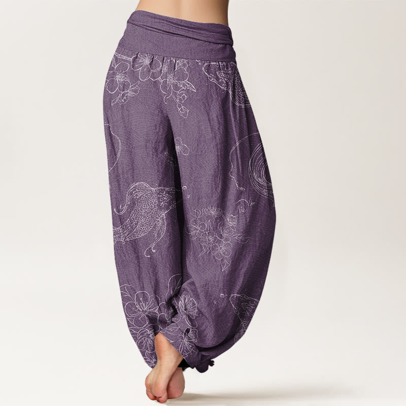 Buddha Stones鯉花柄レディース伸縮性ウエストハーレムパンツ - image 7