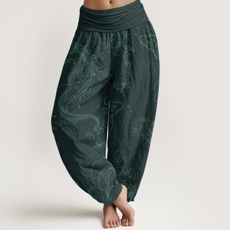 Buddha Stones鯉花柄レディース伸縮性ウエストハーレムパンツ - ダークシアン - US22、 UK/AU26、 EU54 (6XL) - image 8