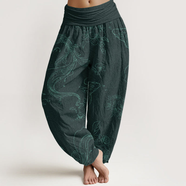 Buddha Stones鯉花柄レディース伸縮性ウエストハーレムパンツ - ダークシアン - US22、 UK/AU26、 EU54 (6XL) - image 8