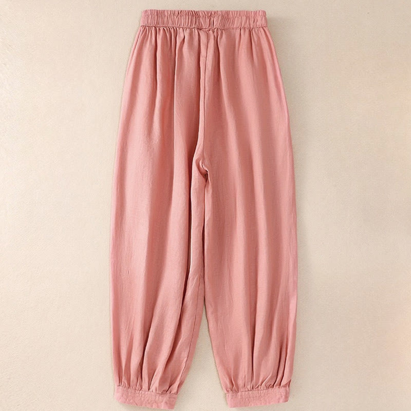 Buddha Stonesピュアカラー ドローストリング フロッグボタン コットンリネン レディース ハーレムパンツ ポケット付き - image 15