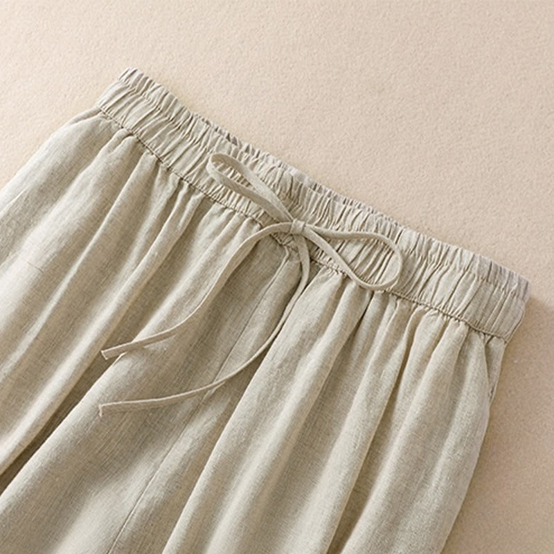 Buddha Stonesピュアカラー ドローストリング フロッグボタン コットンリネン レディース ハーレムパンツ ポケット付き - image 2