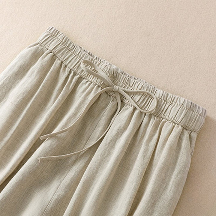 Buddha Stonesピュアカラー ドローストリング フロッグボタン コットンリネン レディース ハーレムパンツ ポケット付き - image 2
