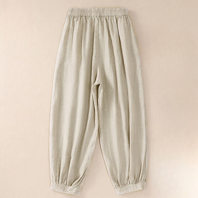 Buddha Stonesピュアカラー ドローストリング フロッグボタン コットンリネン レディース ハーレムパンツ ポケット付き - image 1