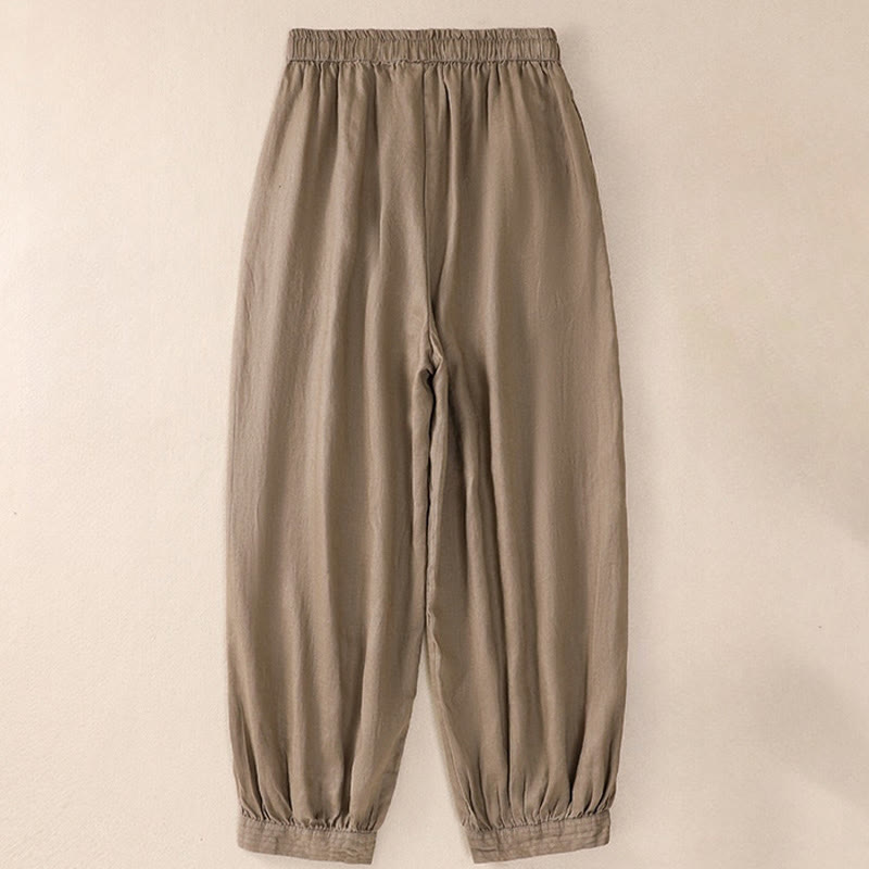 Buddha Stonesピュアカラー ドローストリング フロッグボタン コットンリネン レディース ハーレムパンツ ポケット付き - image 29