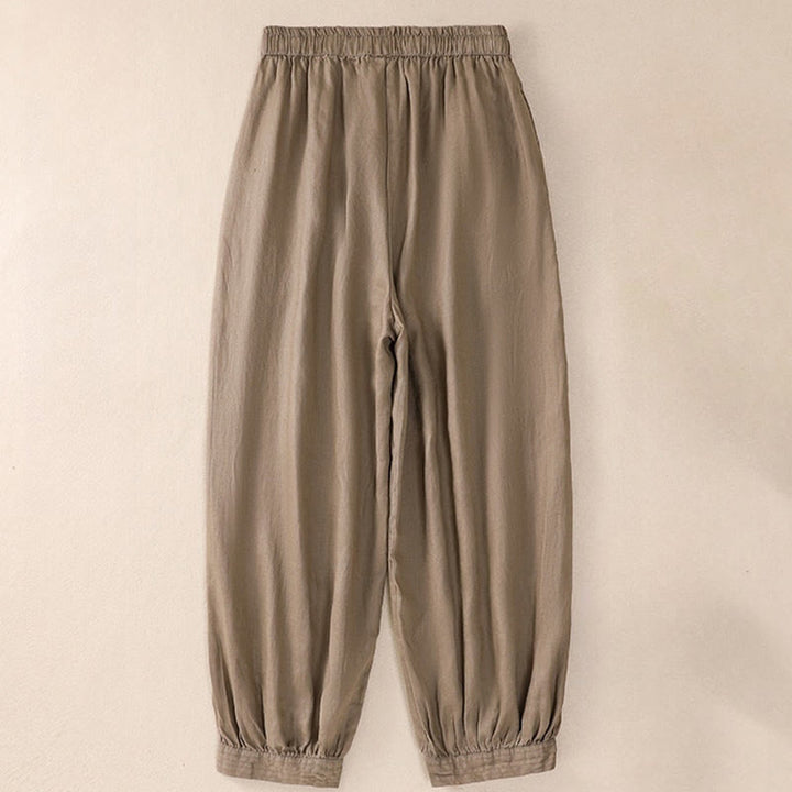 Buddha Stonesピュアカラー ドローストリング フロッグボタン コットンリネン レディース ハーレムパンツ ポケット付き - image 29