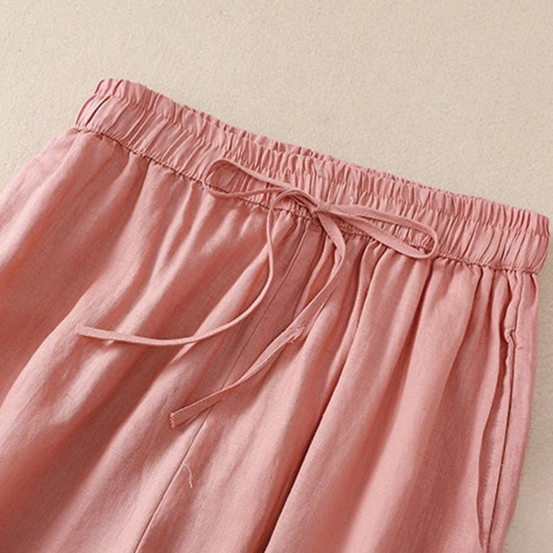 Buddha Stonesピュアカラー ドローストリング フロッグボタン コットンリネン レディース ハーレムパンツ ポケット付き - image 17