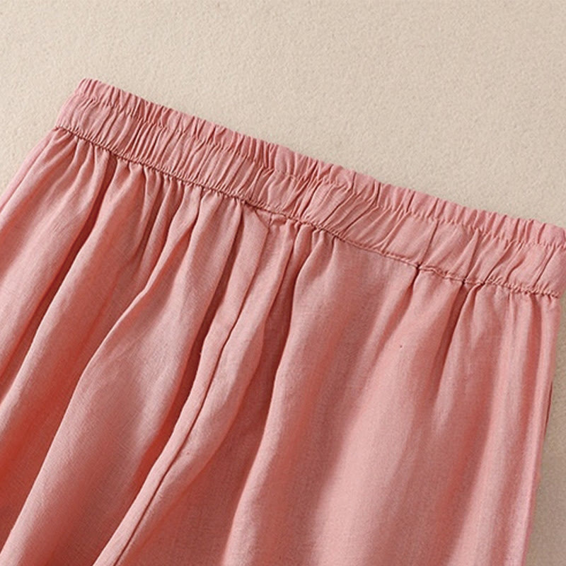 Buddha Stonesピュアカラー ドローストリング フロッグボタン コットンリネン レディース ハーレムパンツ ポケット付き - image 18