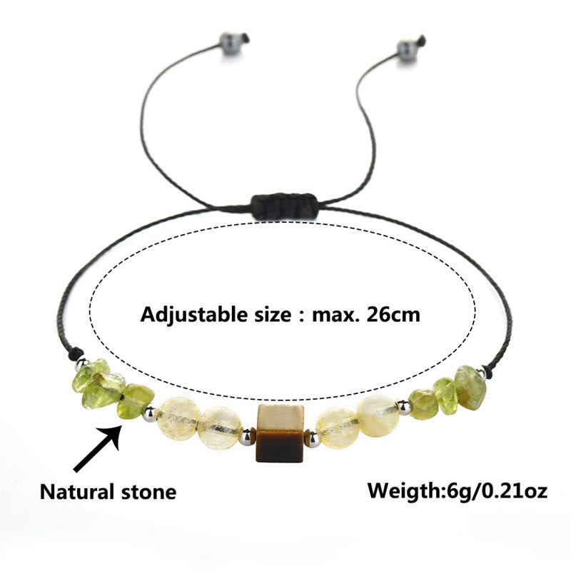Buddha Stonesで喜びを見つける ペリドット シトリン タイガーアイ 平和ロープブレスレット