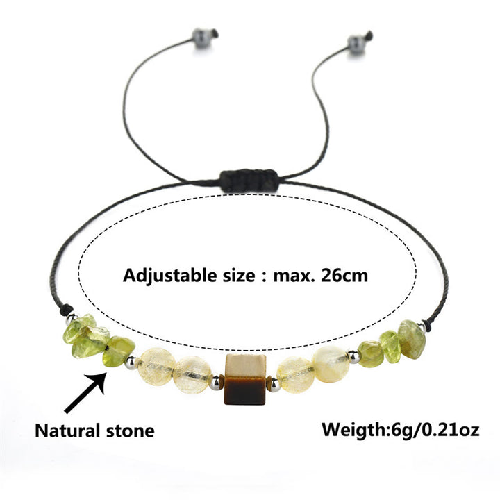 Buddha Stonesで喜びを見つける ペリドット シトリン タイガーアイ 平和ロープブレスレット