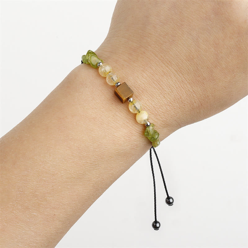 Buddha Stonesで喜びを見つける ペリドット シトリン タイガーアイ 平和ロープブレスレット
