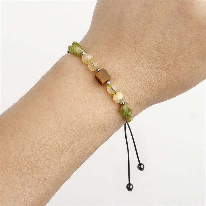 Buddha Stonesで喜びを見つける ペリドット シトリン タイガーアイ 平和ロープブレスレット