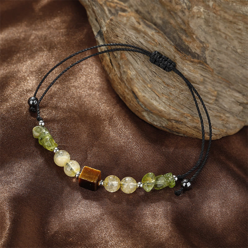 Buddha Stonesで喜びを見つける ペリドット シトリン タイガーアイ 平和ロープブレスレット