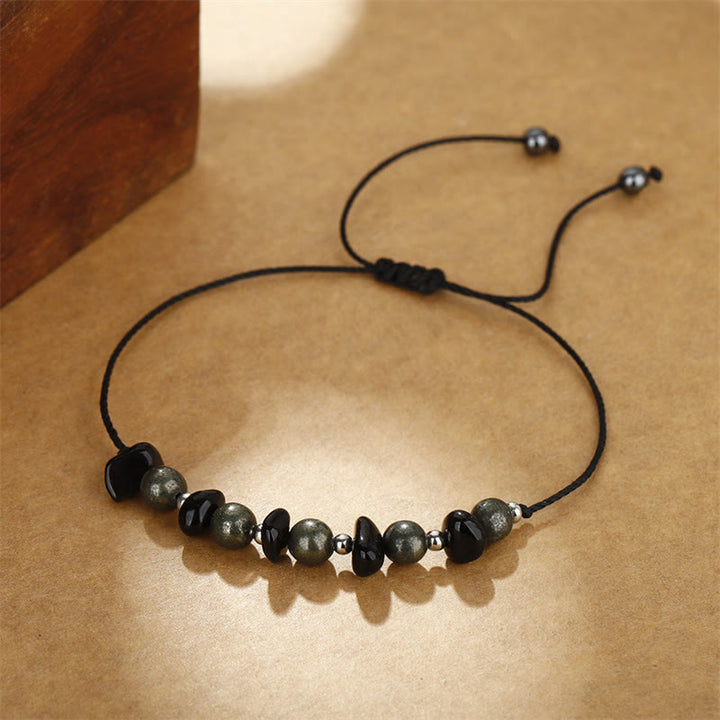 Buddha Stones　私は守られています　黄鉄鉱　黒曜石　成就のブレスレット