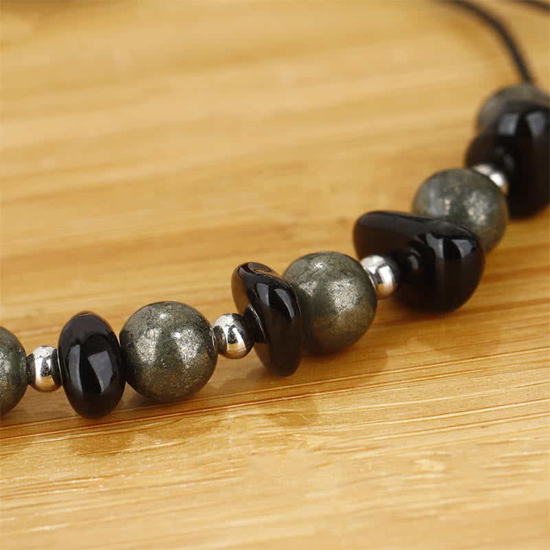 Buddha Stones　私は守られています　黄鉄鉱　黒曜石　成就のブレスレット