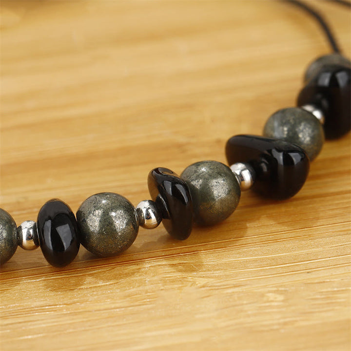 Buddha Stones　私は守られています　黄鉄鉱　黒曜石　成就のブレスレット