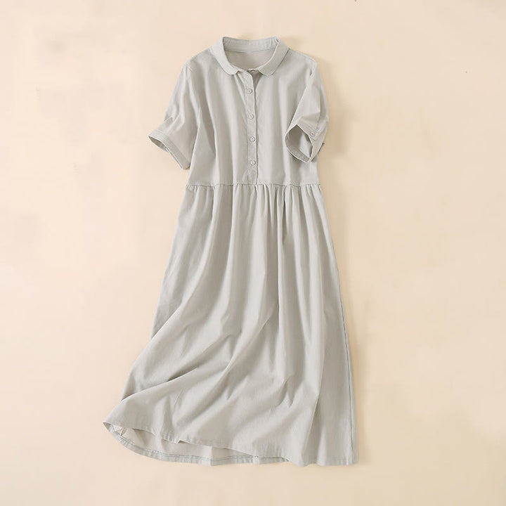 Buddha Stonesサマーボタンデザイン半袖ミディドレス（ポケット付き） - リネン - US12、 UK/AU16、 EU44 (3XL) - image 5