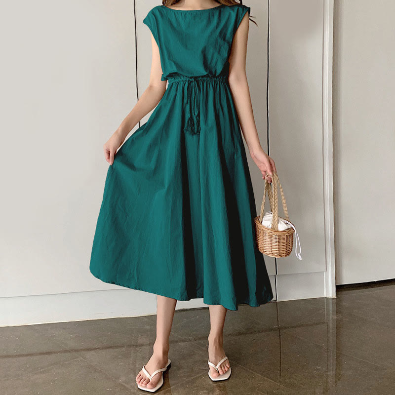 Buddha Stonesカジュアル イースタンウエスト ドローストリングデザイン 半袖 コットンリネン ミディドレス - ライトシーグリーン - US8-10，UK/AU12-14，EU40-42 (2XL) - image 22