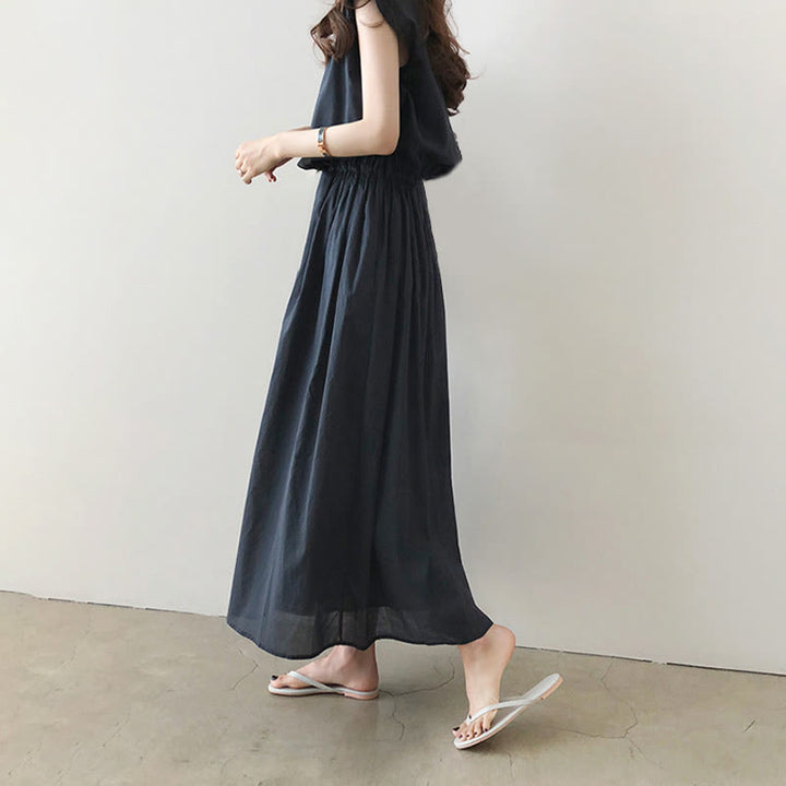 Buddha Stonesカジュアル イースタンウエスト ドローストリングデザイン 半袖 コットンリネン ミディドレス - image 17