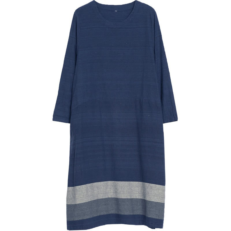 Buddha Stonesカジュアルストライプ 長袖 コットンリネン ミディドレス ポケット付き - image 10
