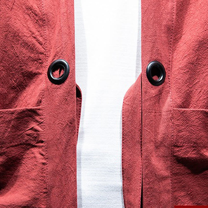 Buddha Stones無地 レースアップ オープンフロント ジャケット コットン メンズ 着物 - image 21