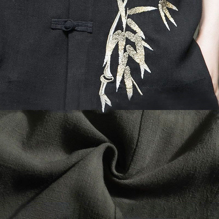 Buddha Stonesメンズ フロッグボタン バンブーリネン ハーフスリーブシャツ - image 5