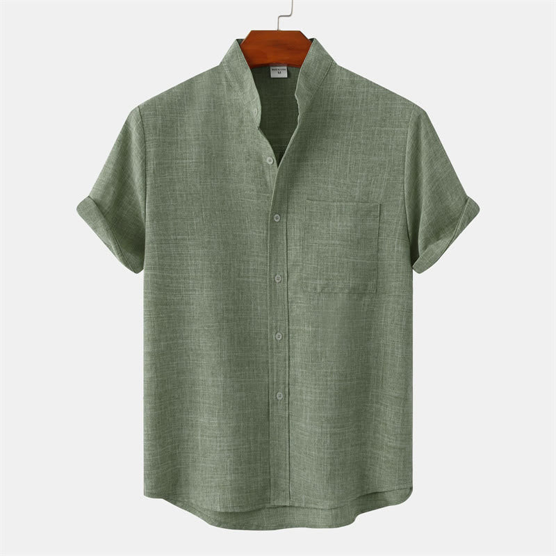 Buddha Stones夏 メンズ ボタン プレーン 半袖 コットンシャツ ポケット付き - ダークシーグリーン - US/UK/AU42、 EU52 (3XL) - image 0