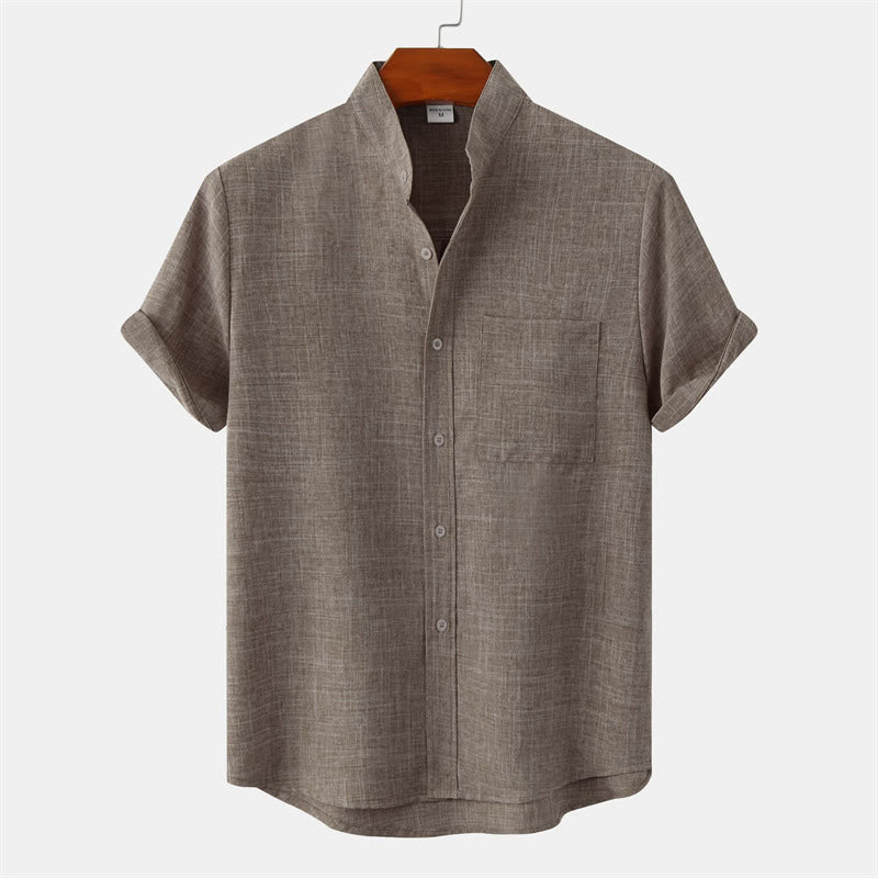 Buddha Stones夏 メンズ ボタン プレーン 半袖 コットンシャツ ポケット付き - ダークカーキ - US/UK/AU42、 EU52 (3XL) - image 35