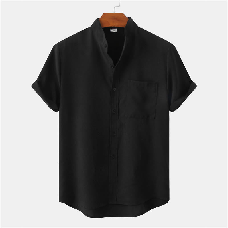 Buddha Stones夏 メンズ ボタン プレーン 半袖 コットンシャツ ポケット付き - 黒 - US/UK/AU42、 EU52 (3XL) - image 7