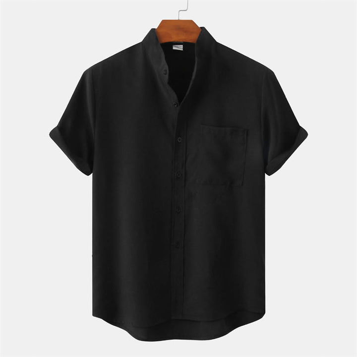 Buddha Stones夏 メンズ ボタン プレーン 半袖 コットンシャツ ポケット付き - 黒 - US/UK/AU42、 EU52 (3XL) - image 7